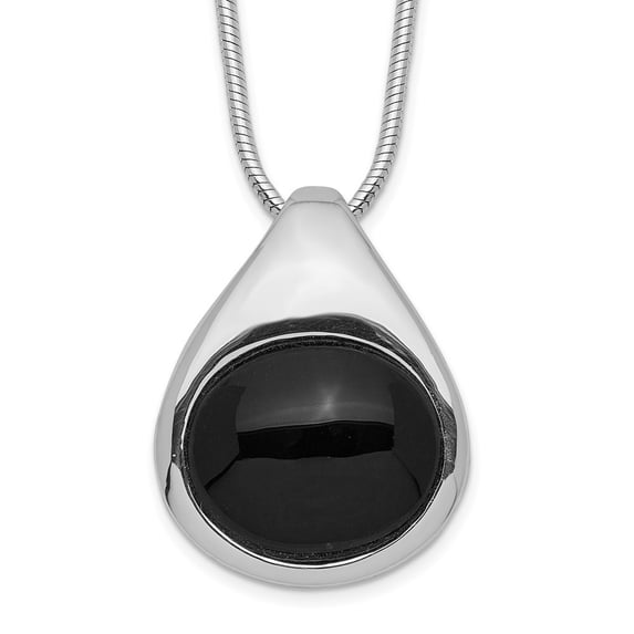 Diamond2Deal 925 Sterling Silver Rhodium-plated Round Onyx Pendant Necklace for Women 16"