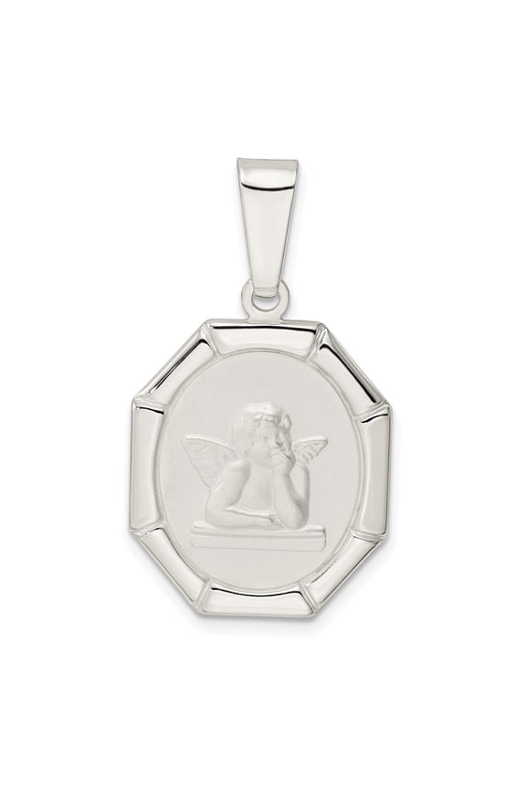 925 Sterling Silver Rhodium-plated Satin Raphael Angel Pendant for Women (L-36.15 mm, W-19.76 mm)