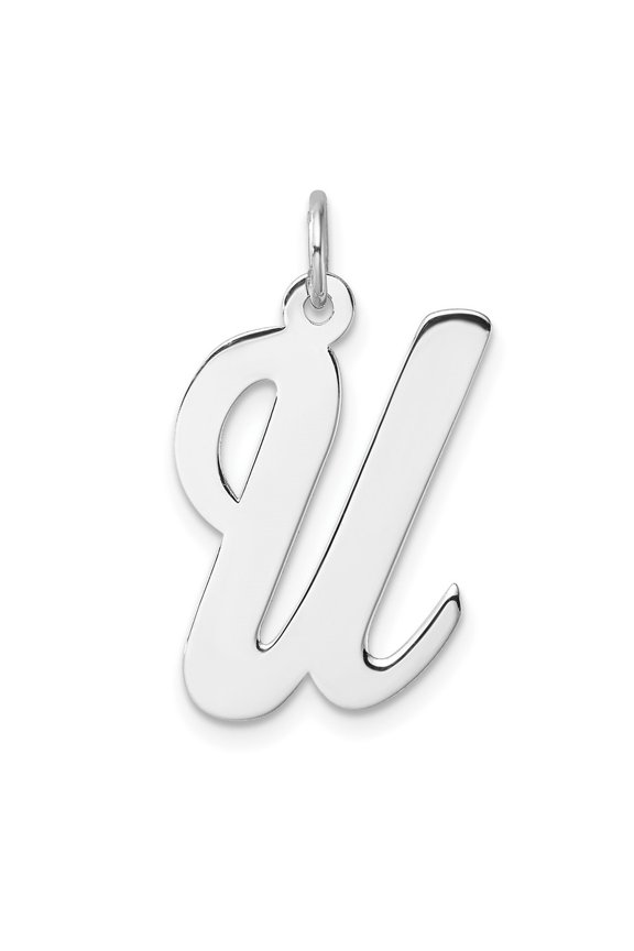 925 Sterling Silver Rhodium-plated Script Letter U Initial Charm for Women (L-26.27 mm, W-14.78 mm)