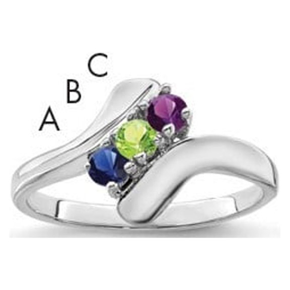 Diamond2Deal 925 Sterling Silver Rhodium-plated Synthetic 3 Stone Mother's Ring for Women Size- 7