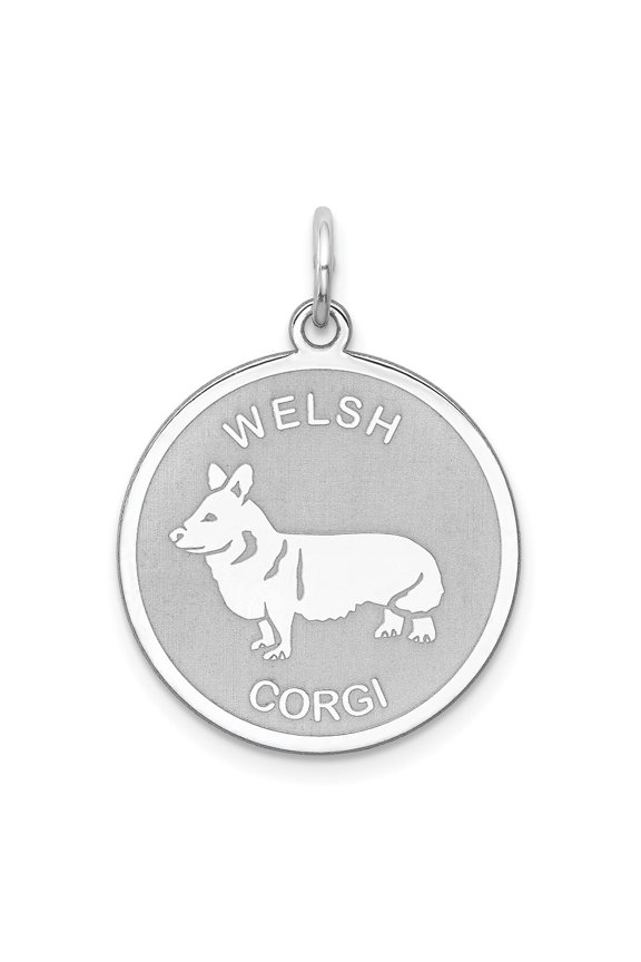925 Sterling Silver Rhodium-plated Welsh Corgi Disc Charm for Women (L-26 mm, W-19 mm)