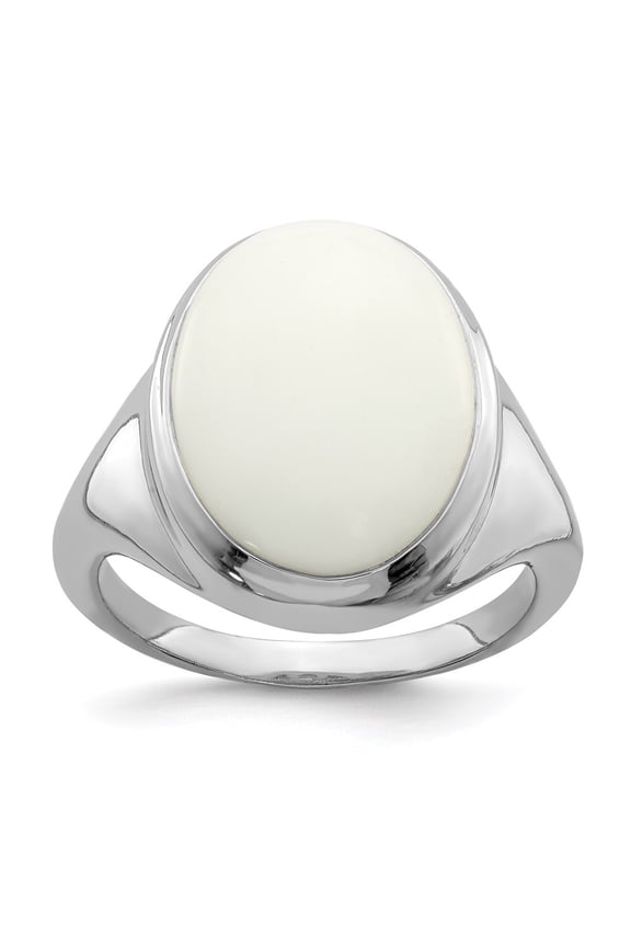 925 Sterling Silver Rhodium-plated White Agate Ring for Women Size 8