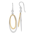 thumbnail image 1 of Diamond2Deal 925 Sterling Silver Rhodium-plated and Gold-tone Double Oval Dangle Earrings for Women (L- 1.34 inch, W- 0.71 inch), 1 of 6