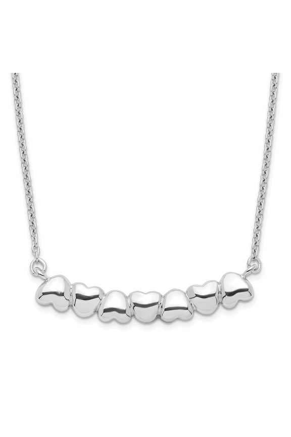 925 Sterling Silver Rhodium-plated w/2in ext. Heart Bar Necklace for Women 16"