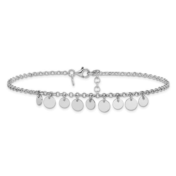 Diamond2Deal 925 Sterling Silver Rhodium-plated with 1.5" ext. Chain Anklet for Women 10.5"
