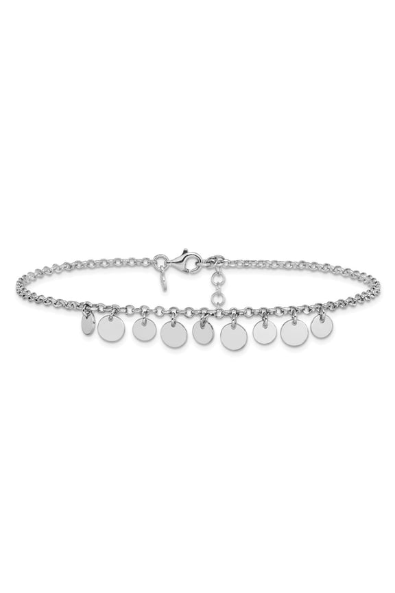 Diamond2Deal 925 Sterling Silver Rhodium-plated with 1.5" ext. Chain Anklet for Women 10.5"
