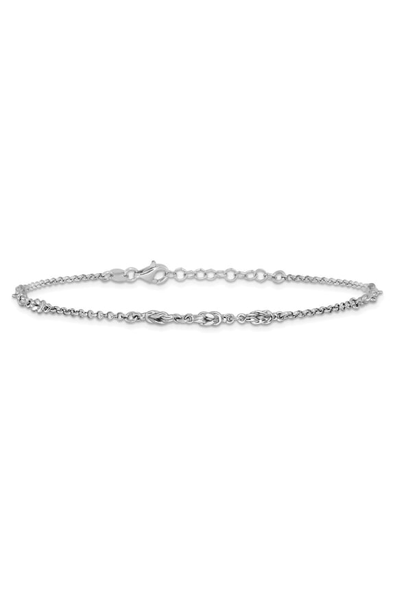 Diamond2Deal 925 Sterling Silver Rhodium-plated with 1" ext. Chain Anklet for Women 10"