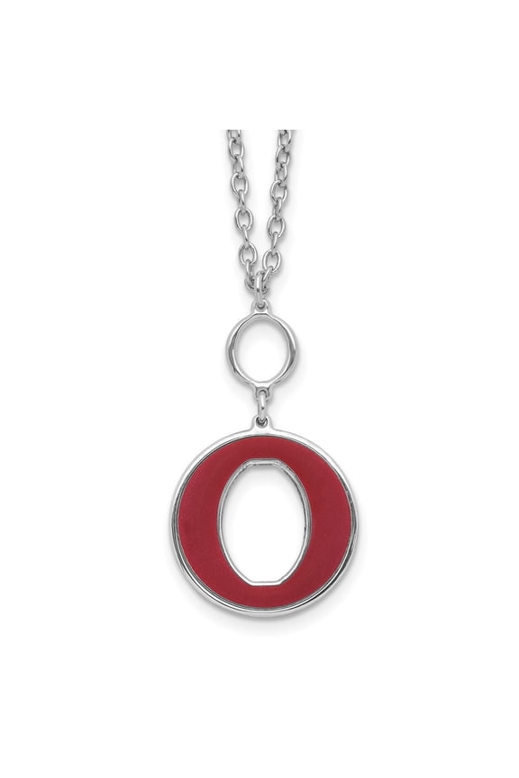 Diamond2Deal 925 Sterling Silver Rhodium-plated with 2" ext. Red Enamel Circle Curb Chain Necklace for Women 20"