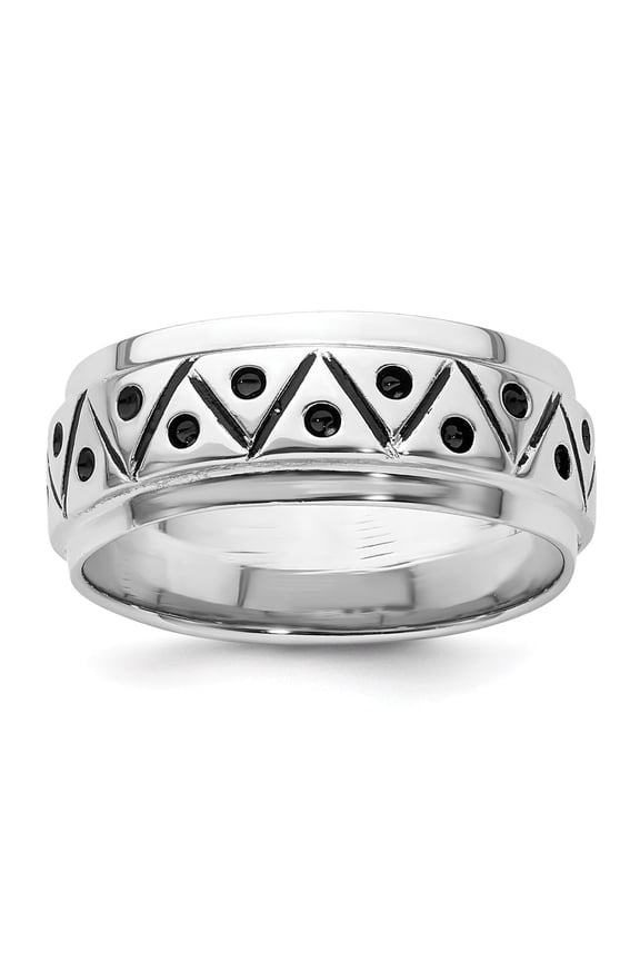 Diamond2Deal 925 Sterling Silver Rhodium-plated with Antiqued 9mm Zig Zag Band Ring for Men Size 10
