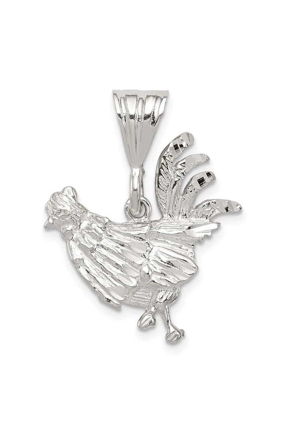 925 Sterling Silver Rooster Charm Pendant for Women (L- 0.99 in, W-0.87 in)