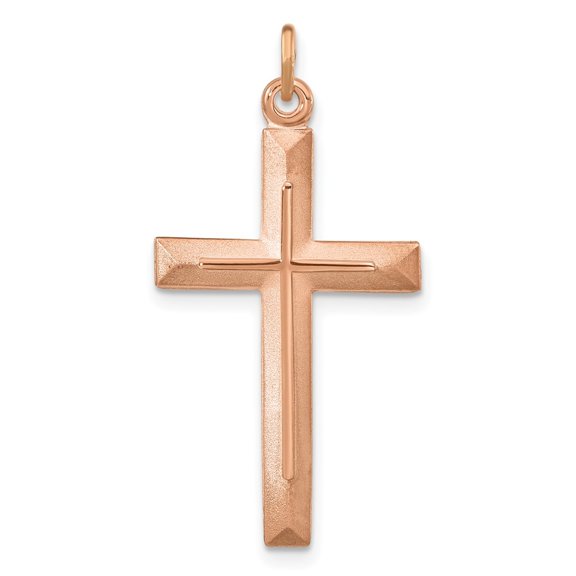 Diamond2Deal 925 Sterling Silver Rose Gold-plated and Brushed Double Cross Pendant (L-30.5 mm, W-16.5 mm)