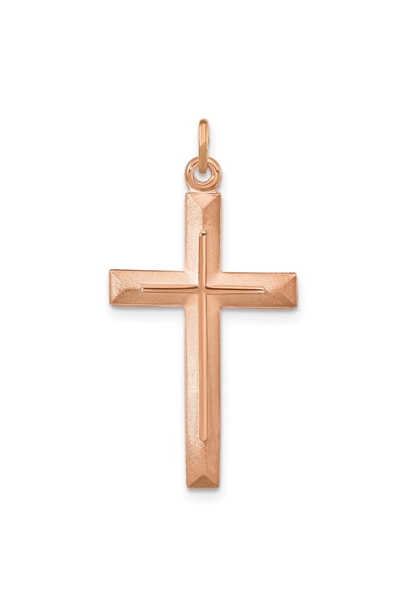 925 Sterling Silver Rose Gold-plated and Brushed Double Cross Pendant (L-30.5 mm, W-16.5 mm)