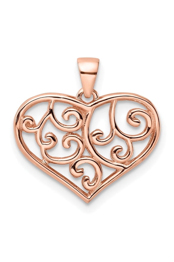 925 Sterling Silver Rose Tone Filigree Heart Pendant for Women (L- 0.75 in, W-0.73 in)