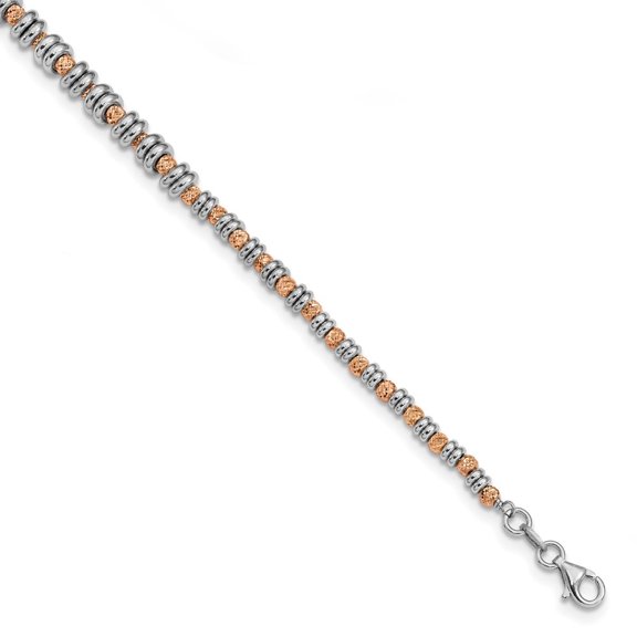 Diamond2Deal 925 Sterling Silver Rose-Tone Polished Diamond-Cut Beaded Fancy Bracelet for Men 7.5"