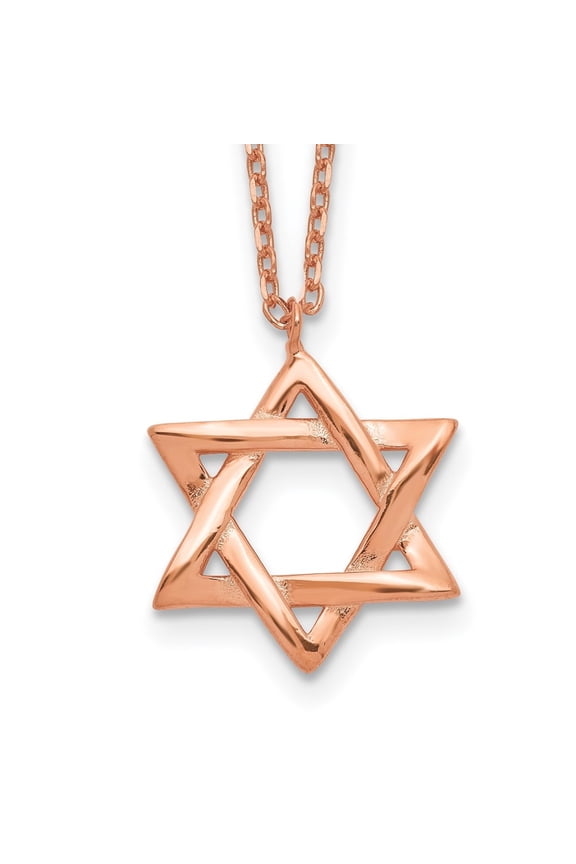 925 Sterling Silver Rose-tone Star of David Necklace for Women with 1 in ext 16.5"