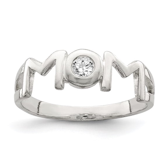 Diamond2Deal 925 Sterling Silver Round Cut Cubic Zirconia MOM Ring Size 6 for Women