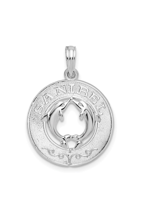 925 Sterling Silver Sanibel Circle with Dolphins Pendant for Women (L- 0.99 in)
