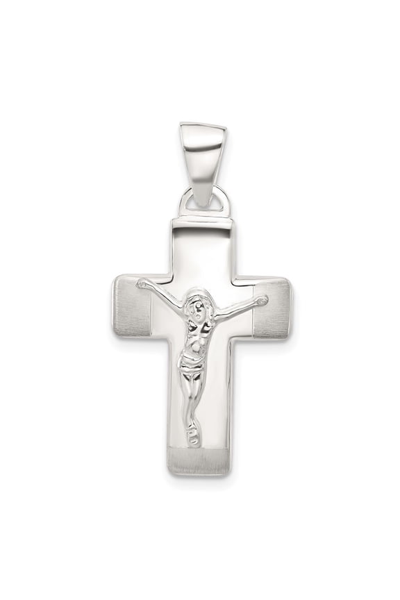925 Sterling Silver Satin and Crucifix Cross Pendant for Women (L- 1.14 in, W- 0.7 in)
