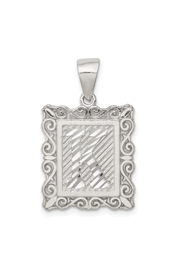925 Sterling Silver Square Letter K Initial Pendant for Women (L- 1.19 in, W-0.71 in)