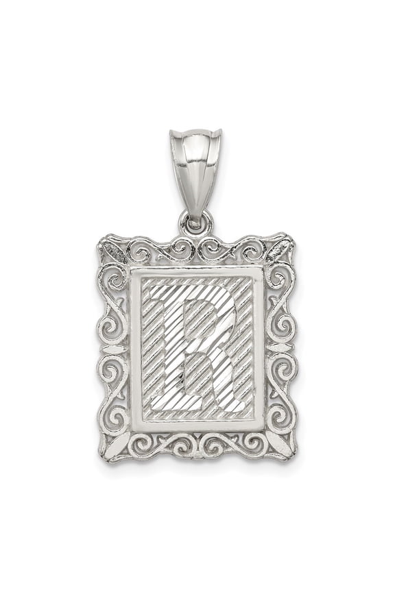 925 Sterling Silver Square Letter R Initial Pendant for Women (L- 1.19 in, W-0.71 in)