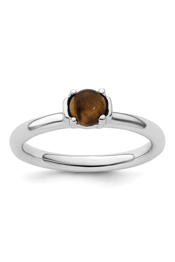 925 Sterling Silver Tigers Eye Rhodium-plated Ring for Women Size- 5