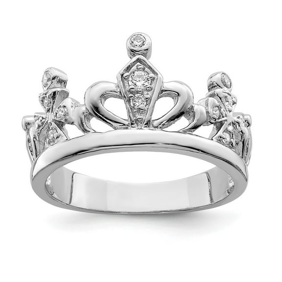 Diamond2Deal 925 Sterling Silver White Cubic Zirconia Crown Wedding Band Ring Size 6 for Women