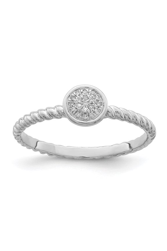 Sterling Silver White Diamond Stackable Ring Size 6 for Women