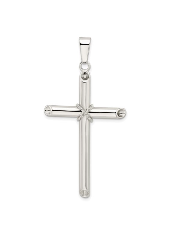 925 Sterling Silver X Center Large Hollow Tube Cross Pendant for Women (L- 2 Inch, W- 1.14 Inch)