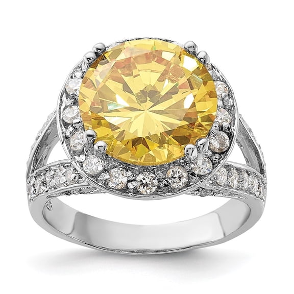 Diamond2Deal 925 Sterling Silver Yellow and White Cubic Zirconia Engagement Ring Size 7 for Women