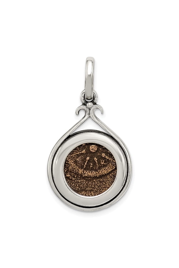 925 Sterling Silver and Bronze Antiqued Widow's Mite Coin Pendant for Women