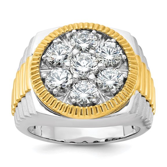 Diamond2Deal 925 Sterling Silver and Gold-plated Men's Satin and Ribbed CZ Round Cluster Sample Ring Size 10