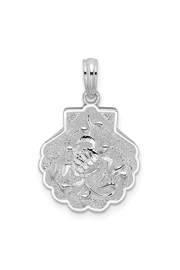 925 Sterling Silver and Textured Shell / Sea Turtles Pendant for Women (L- 0.91 in)