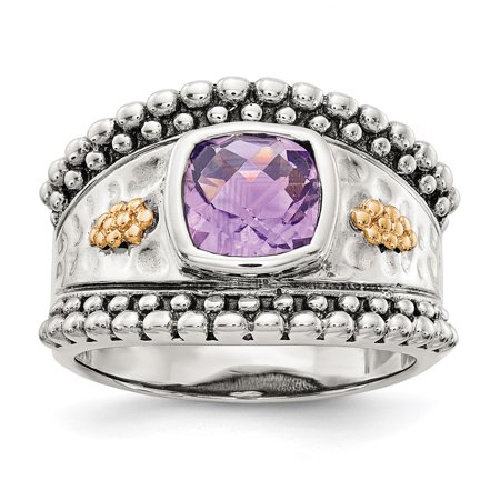Diamond2Deal 925 Sterling Silver with 14K Cushion Bezel Amethyst Ring for Women Size 6