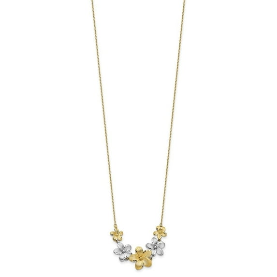Diamond2Deal 10K Two-Tone Gold Diamond-Cut Flower Cable Chain Necklace for Women 18"