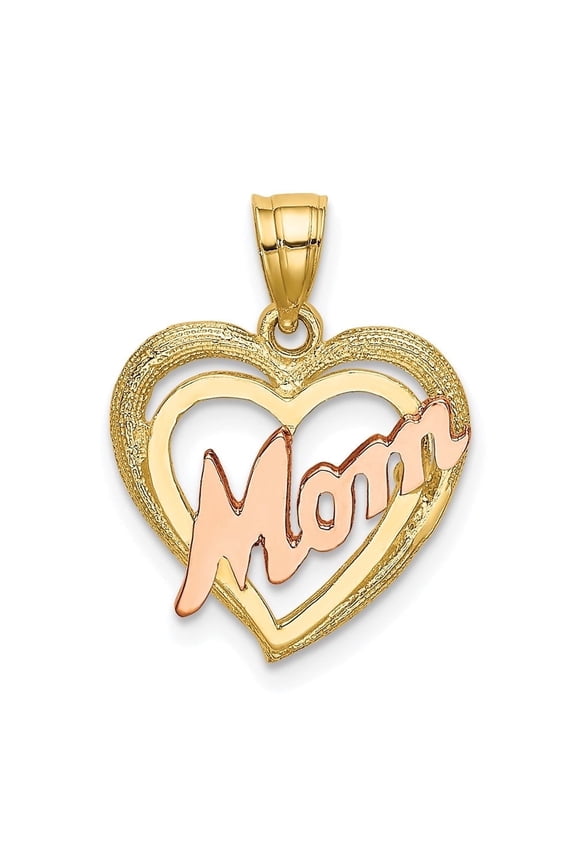 10K Two Tone Gold MOM Heart Charm Pendant for Women (L- 0.75 inch, W- 0.58 inch)