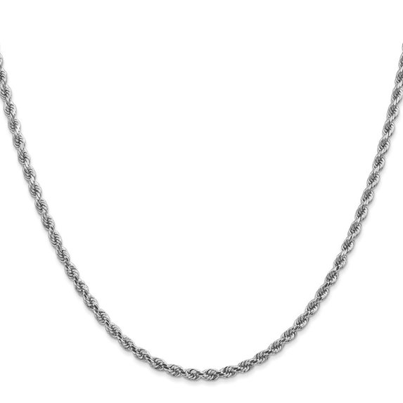 Diamond2Deal 10K White Gold 2.75mm Diamond-Cut Rope Chain Necklace for Women 30"