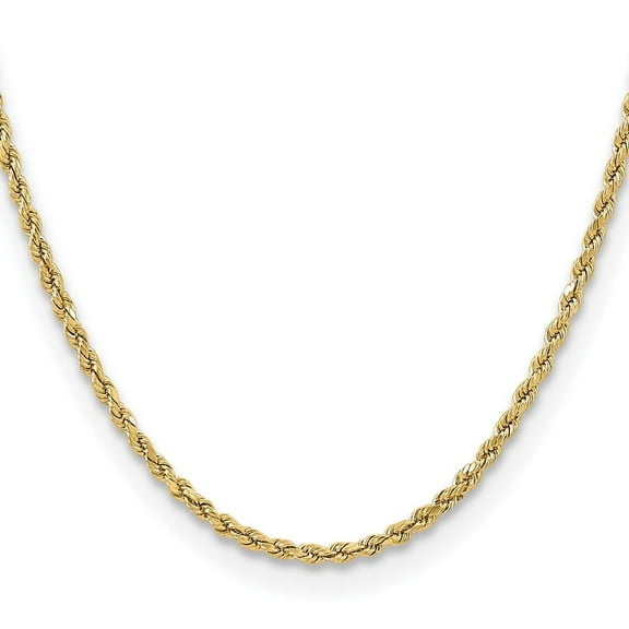 Diamond2Deal 10K Yellow Gold 3mm Semi-Solid Diamond-Cut Rope Chain Necklace for Women 16"