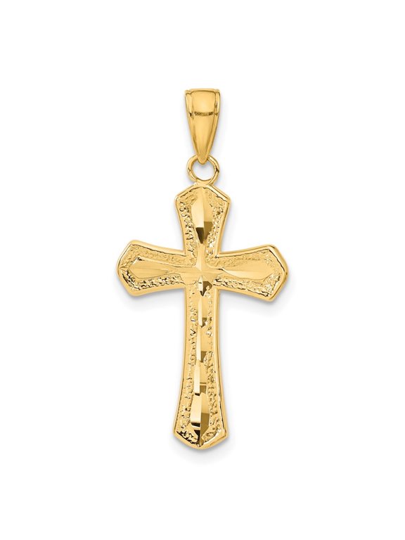 10K Yellow Gold Diamond-Cut Beveled Edges Cross Pendant for Women (L- 1.23 inch, W- 0.63 inch)