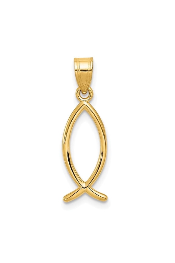 10k Yellow Gold Ichthus Fish Pendant for Women (L- 0.91 inch, W- 0.32 inch)
