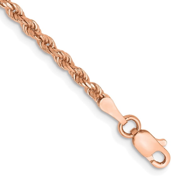Diamond2Deal 14K Rose Gold 2.25mm Rope Chain Bracelet 7 inch for Women