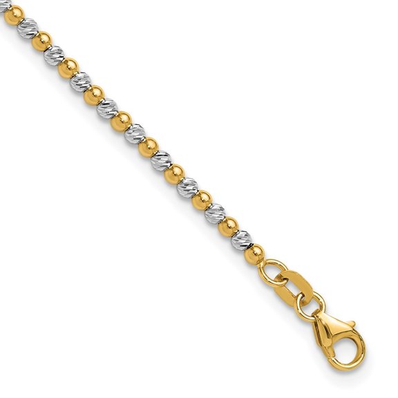 14K Two-Tone Gold Diamond-Cut Beaded Bracelet for Women 7.5"
