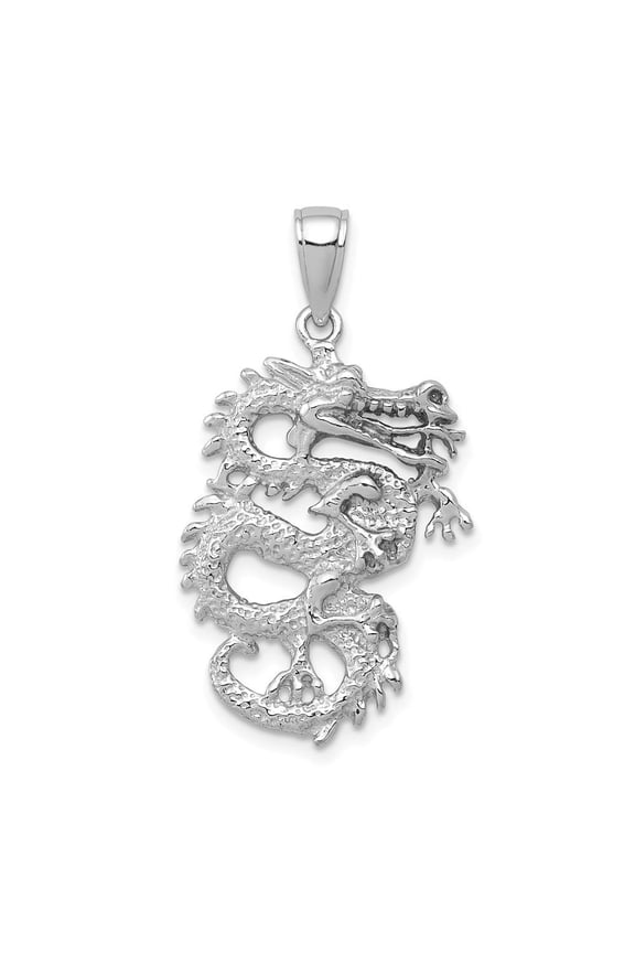 14K White Gold 3-D Dragon Charm Pendant for Women (L- 1.05 inch, W- 0.69 inch)