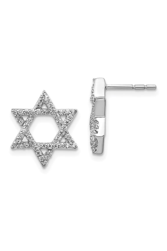 Mother's Day Gift 14K White Gold Diamond Star of David Stud Earrings for Women