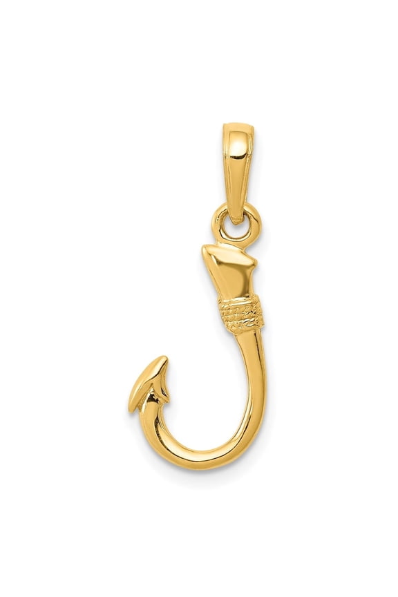 14K Yellow Gold 3D Fish Hook Pendant for Women (L- 0.83 inch, W- 0.32 inch)