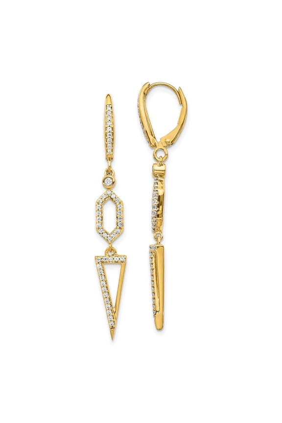 Mother's Day Gift 14K Yellow Gold Diamond Triangle Leverback Dangle Earrings for Women