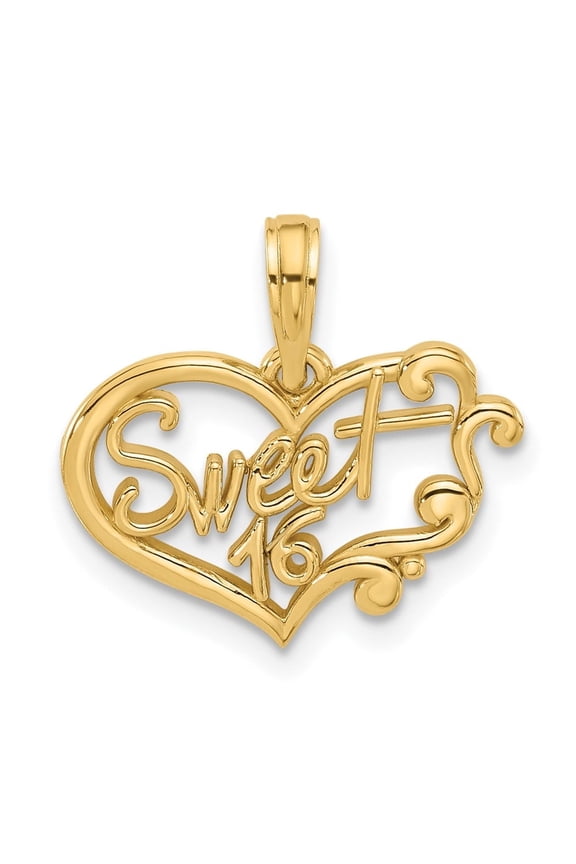 14K Yellow Gold Fancy Sweet 16 Charm Pendant for Women (L- 0.67 inch, W- 0.73 inch)