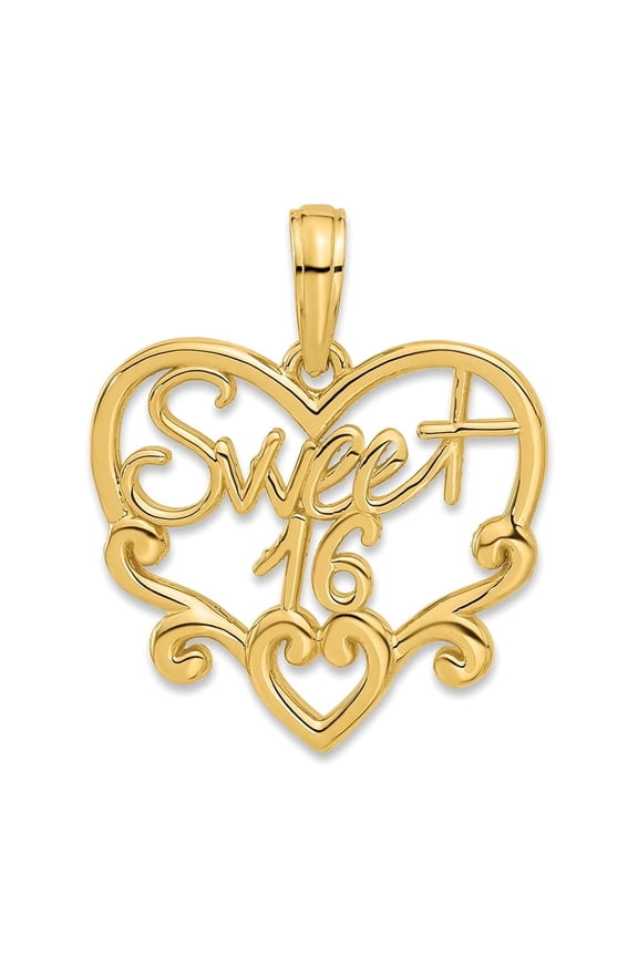 14K Yellow Gold Fancy Sweet 16 Charm Pendant for Women (L- 0.86 inch, W- 0.71 inch)
