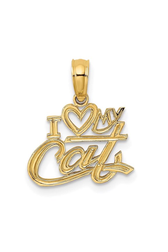 14K Yellow Gold I HEART MY CAT Charm Pendant for Women (L- 0.58 inch, W- 0.53 inch)