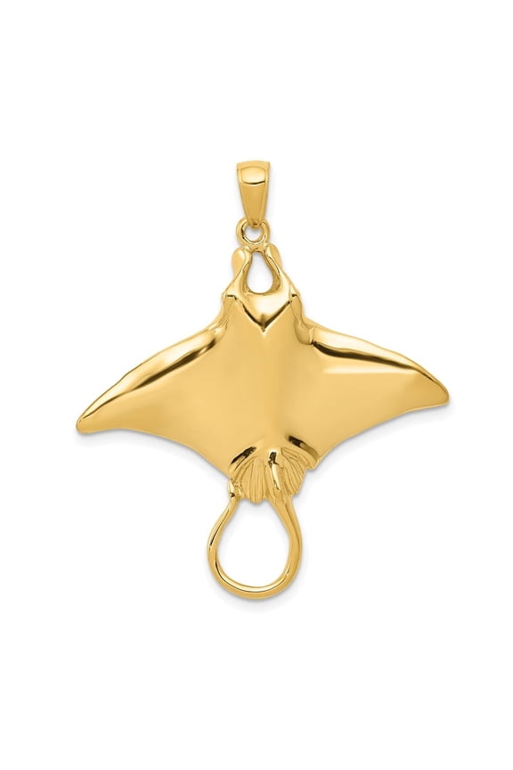 14K Yellow Gold Manta Ray Pendant for Women (L- 1.66 inch, W- 1.38 inch)