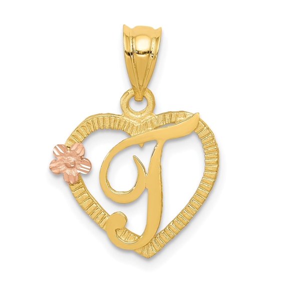 Diamond2Deal 14K Two Tone Gold Heart Letter B Initial Pendant for Women (L- 0.64 inch, W- 0.65 inch)